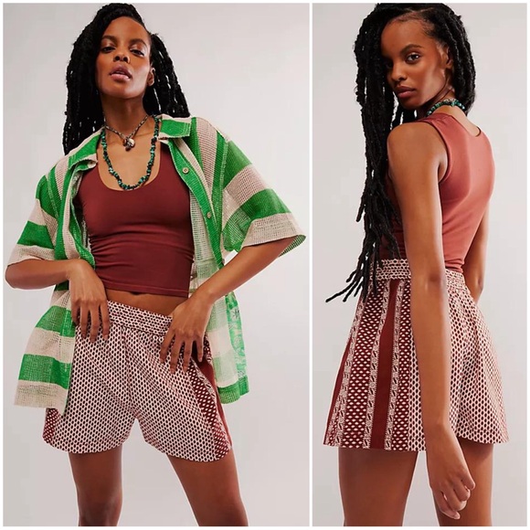 Free People Pants - •FREE PEOPLE• Get Free Printed High Rise Pull-On Shorts in Cream & Burgundy‎ Med